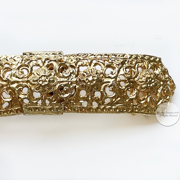 Accessocraft NYC Belt Buckle Etruscan Art Nouveau Gold Metal Large 6in L Vintage main image 6